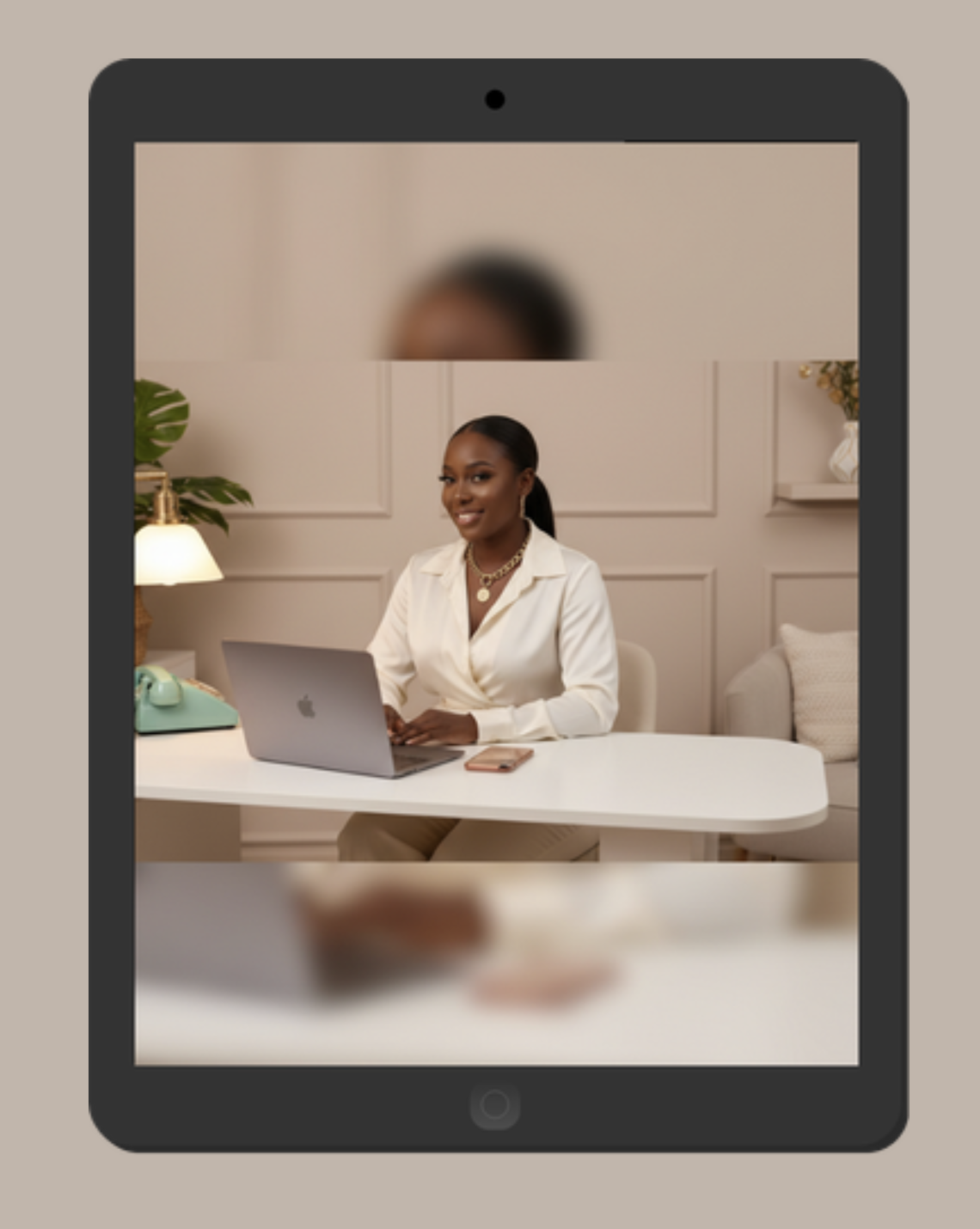 CO Olagun working at her desk, viewed on an iPad β The Baddie Stack